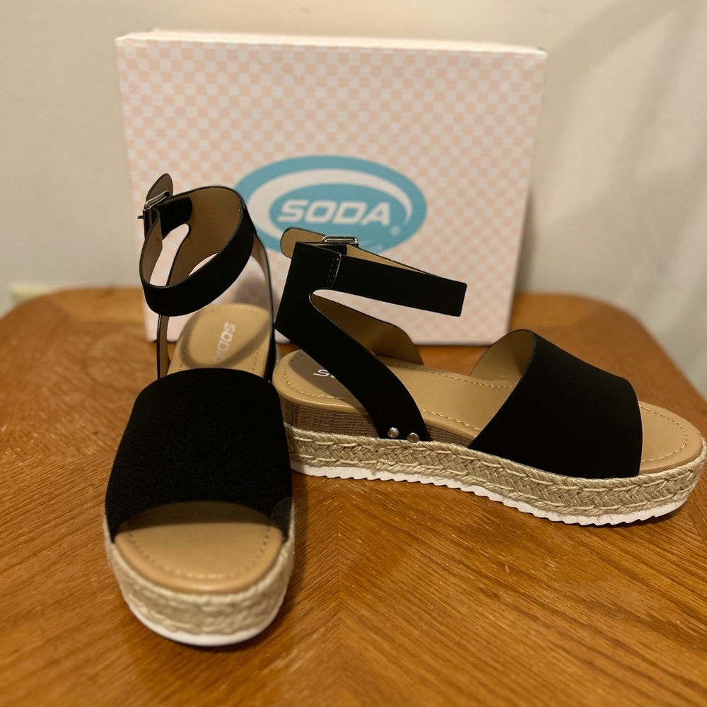 SODA Open Toe Buckle Ankle Strap Espadrille Wedge Sandals